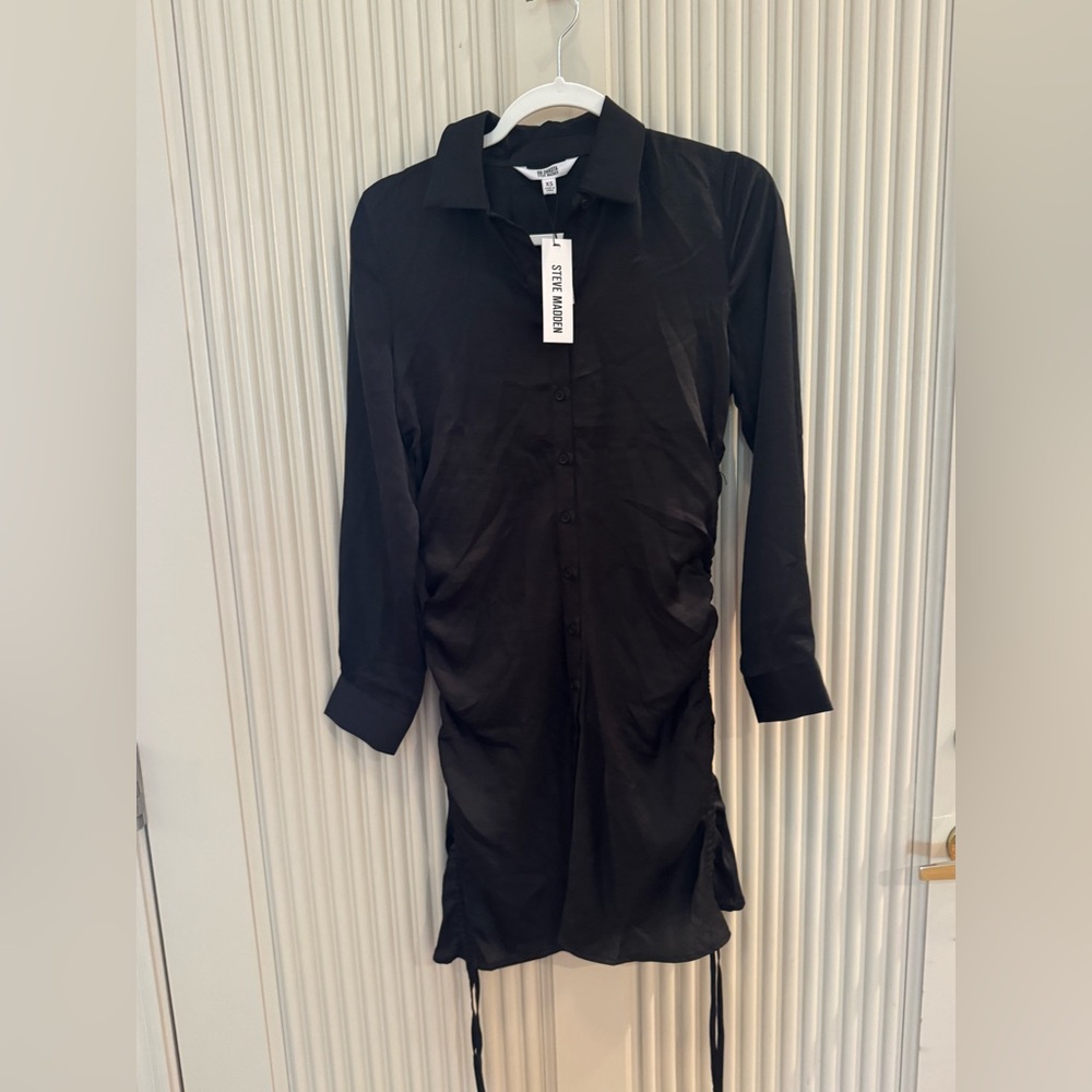 Steve Madden Black Ruched Shirt Dress